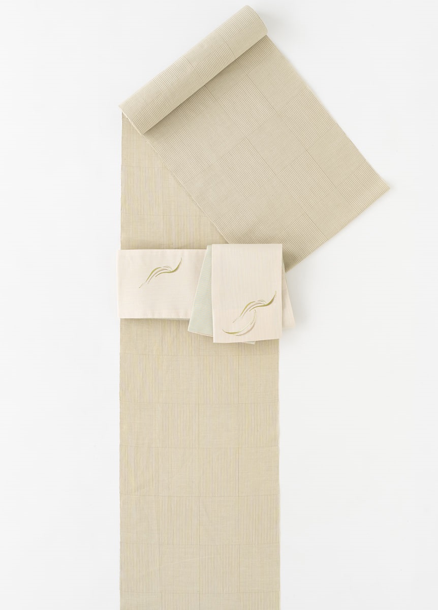 片貝木綿　網代格子　ベージュ