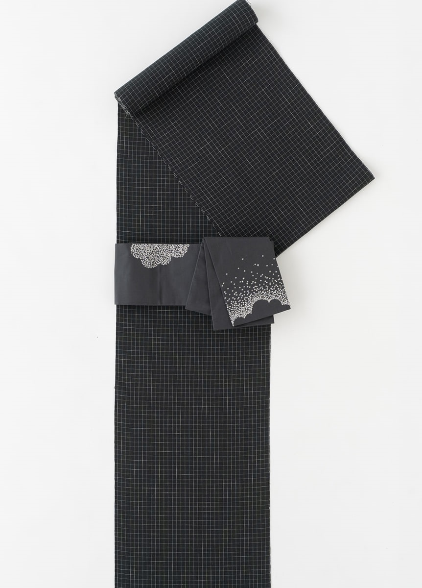 片貝木綿　碁盤格子　黒