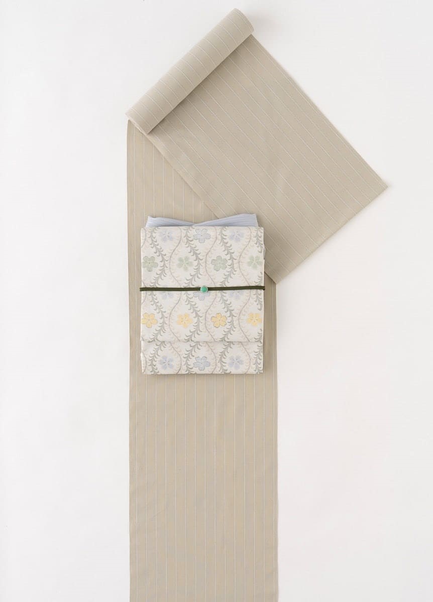 片貝木綿　三筋縞　薄灰