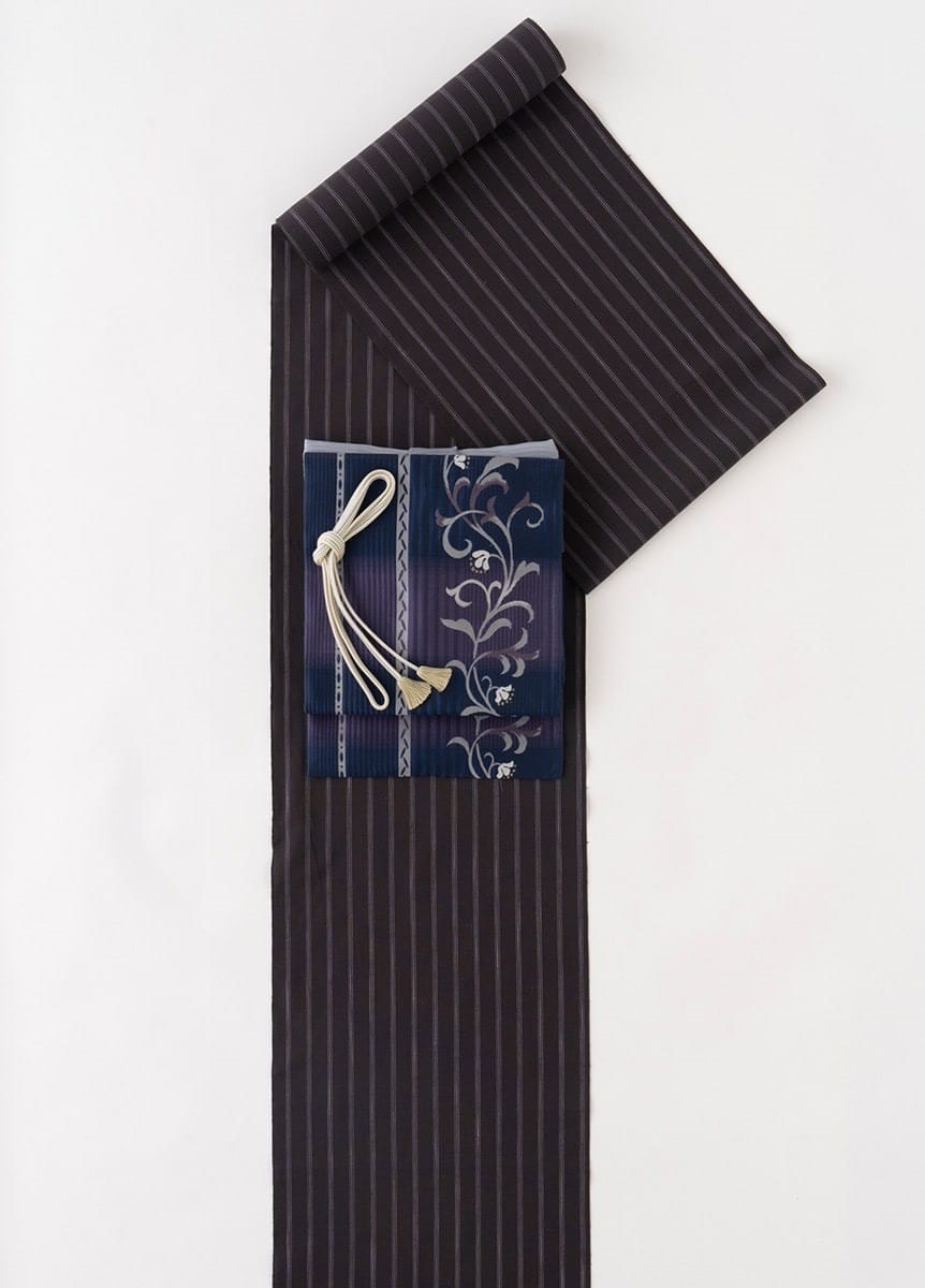 片貝木綿　三筋縞　紺紫