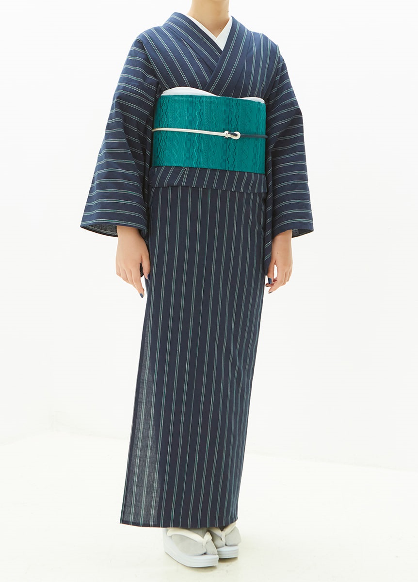 片貝木綿　三筋縞　紺×緑