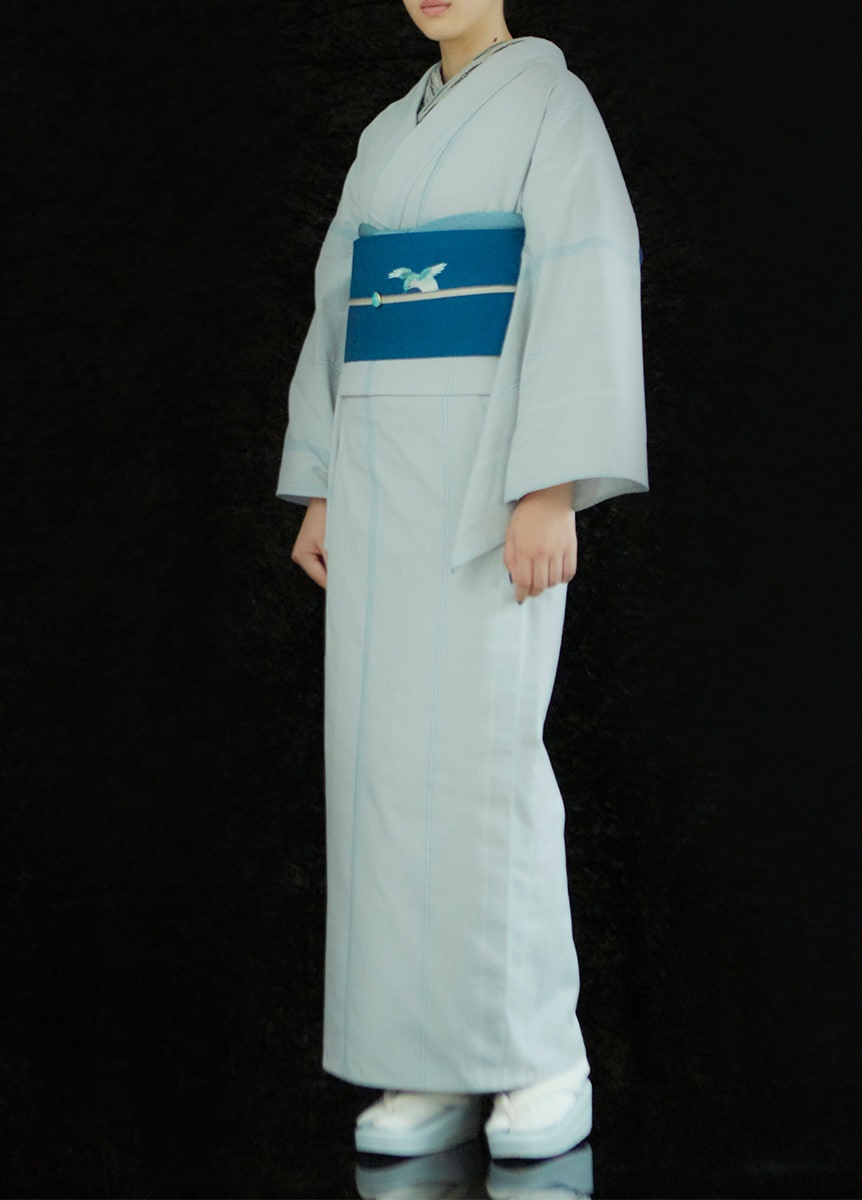 片貝木綿　月の縞　藍鼠色