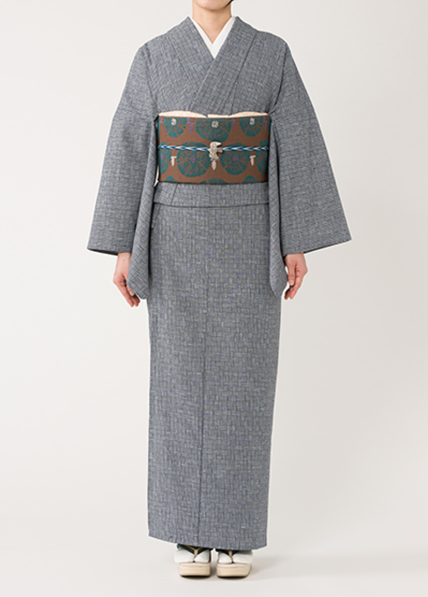 片貝木綿　網代柄　着物 やまと製　美品　広衿 C2901100013011_sub01_LL.jpg