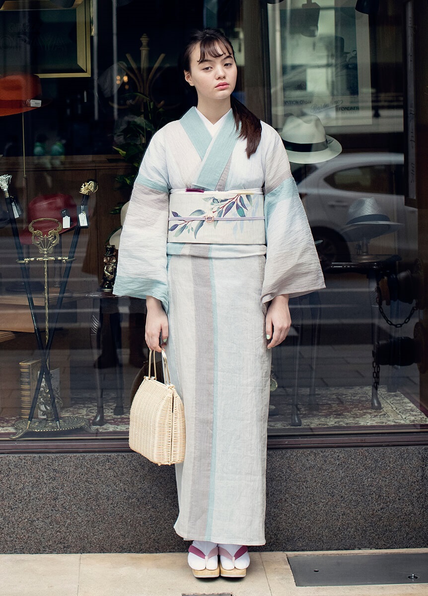 セール！ 小千谷縮 水色 波に花 夏着物 単衣 | ochge.org