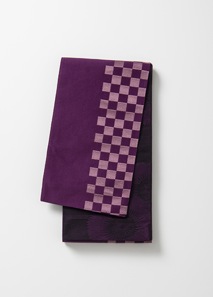 リバーシブル半巾帯 紫 市松 なでしこ 浴衣の帯 やまとオンラインストア