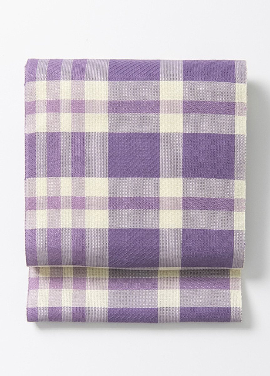 桐生織麻八寸名古屋帯 格子 紫 | 帯 | やまとオンラインストア