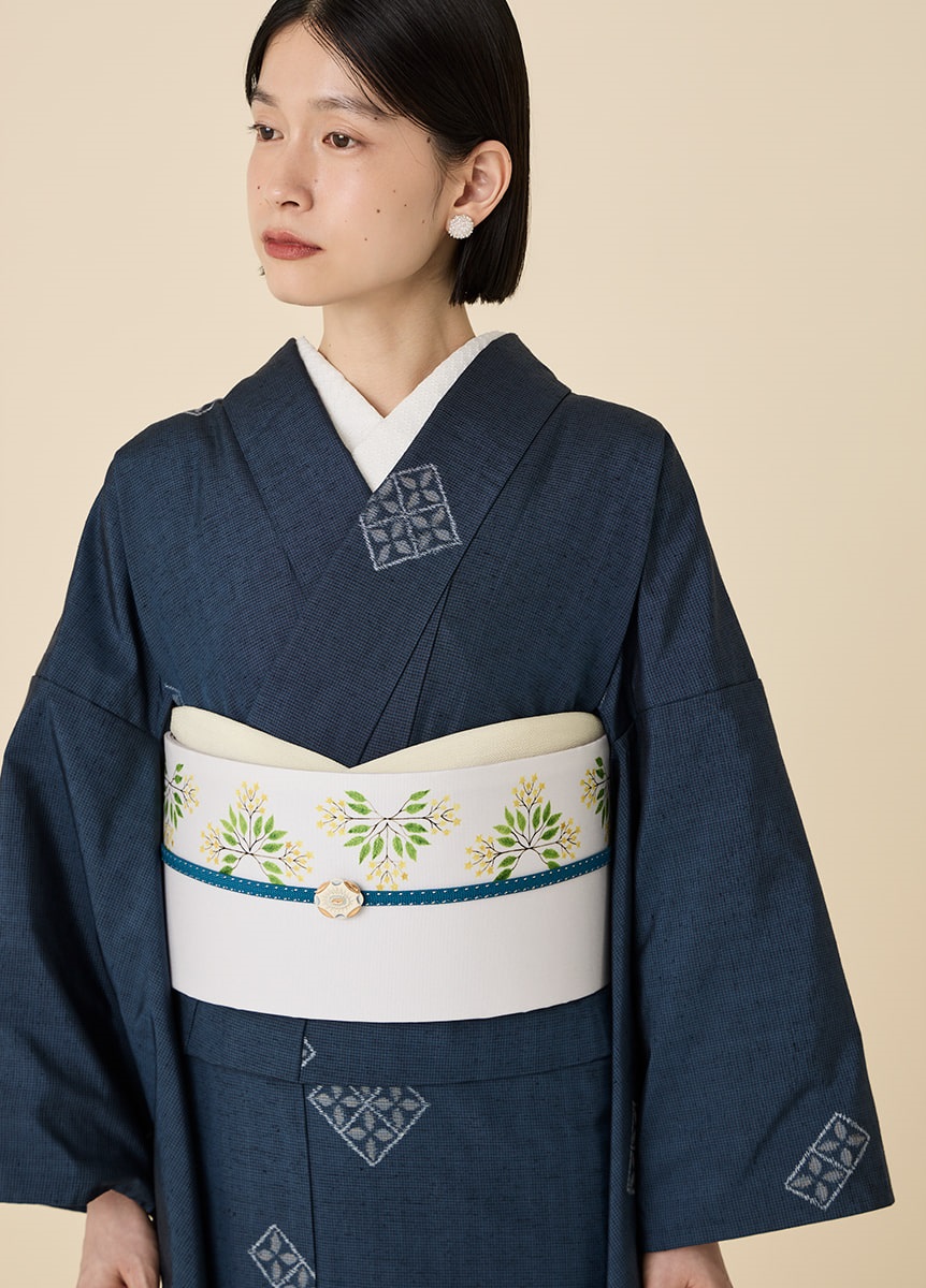 きものやまと　ワンタッチ帯グレー系 花柄 袋帯 きものやまと×青山佳世 京袋帯 geometric flowers gray（ご予約受注品