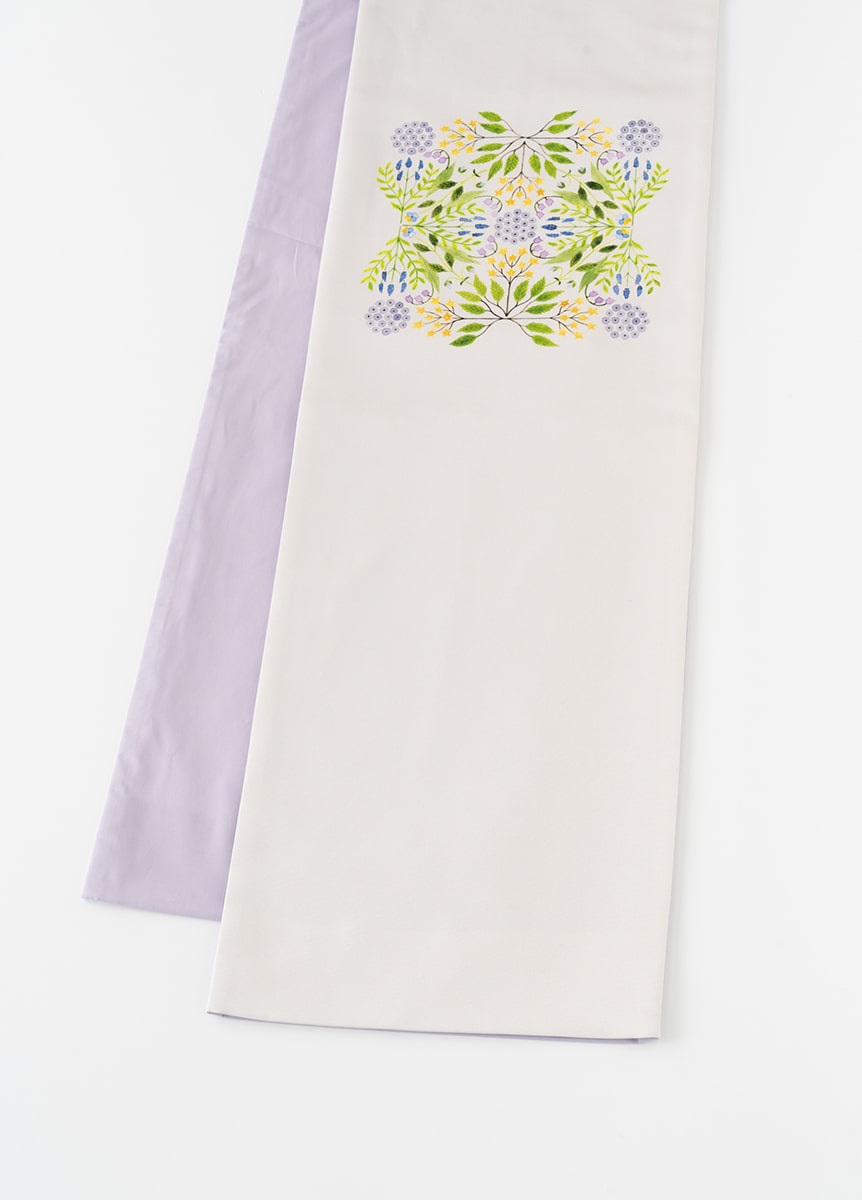 きものやまと　ワンタッチ帯グレー系 花柄 袋帯 きものやまと×青山佳世 京袋帯 geometric flowers gray（ご予約受注品