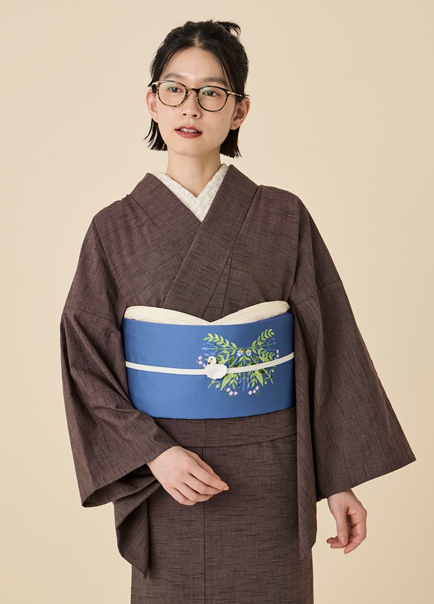きものやまと×青山佳世 京袋帯 geometric flowers blue（ご予約受注品
