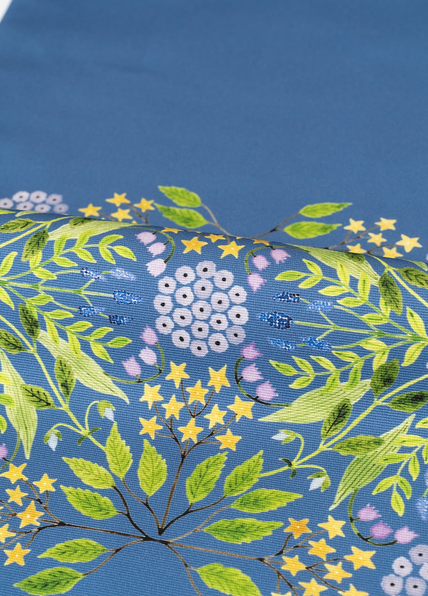 きものやまと×青山佳世 京袋帯 geometric flowers blue（ご予約受注品