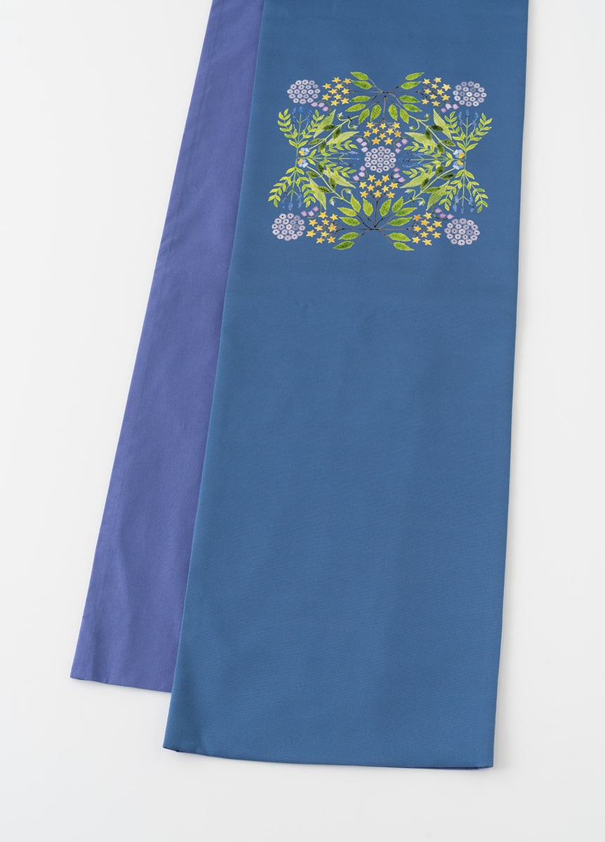 きものやまと×青山佳世 京袋帯 geometric flowers blue（ご予約受注品