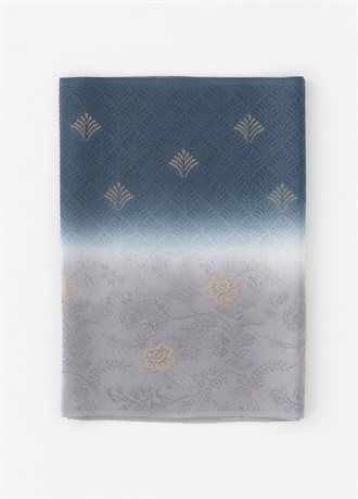 帯揚げ　唐織松葉更紗　銀鼠×濃紺