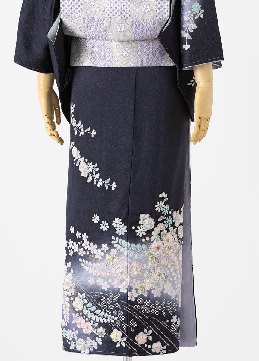 【専用】着物-辻が花着物34《辻が花フェア》【小紋】【正絹】 他１点 やまとオリジナル訪問着レンタル 辻が花 鉄紺 M | 訪問着