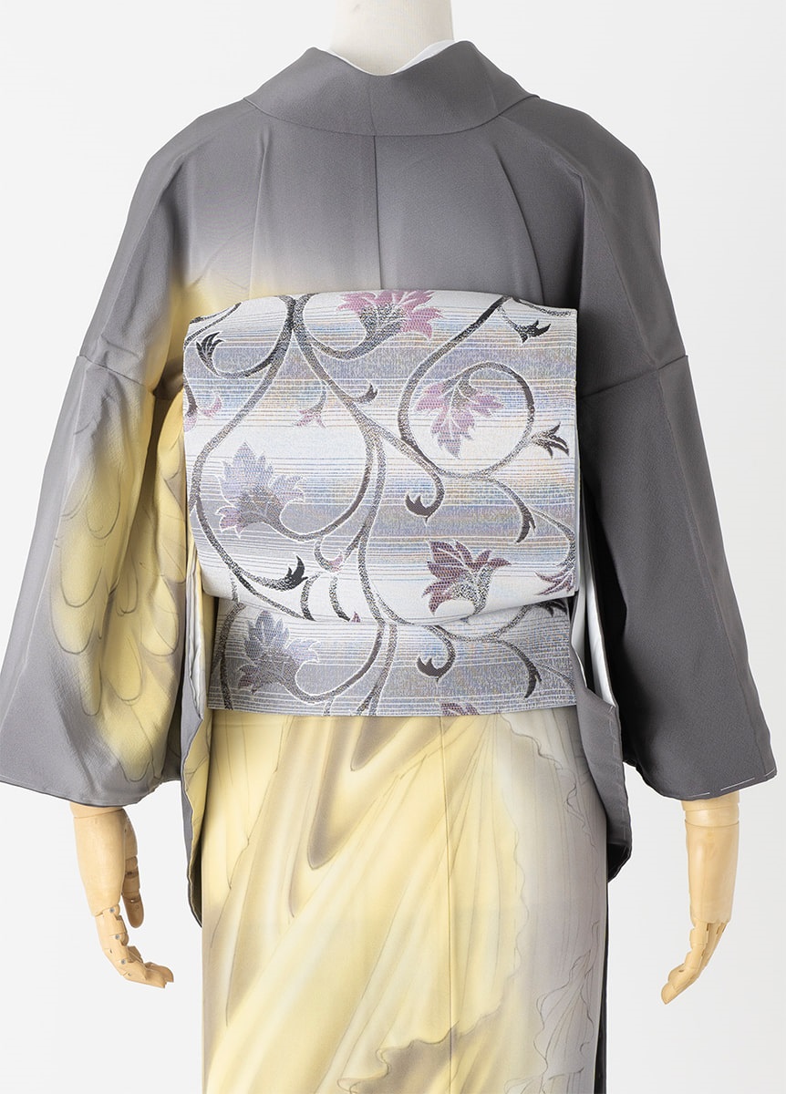 26年8月貸出不可】やまとオリジナル訪問着レンタル 灰色 黄色暈し L