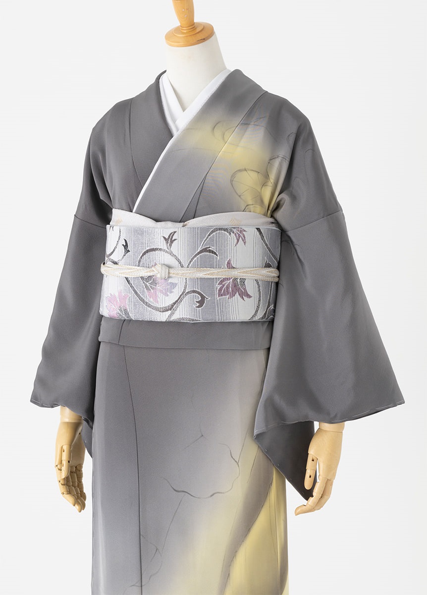 26年8月貸出不可】やまとオリジナル訪問着レンタル 灰色 黄色暈し L