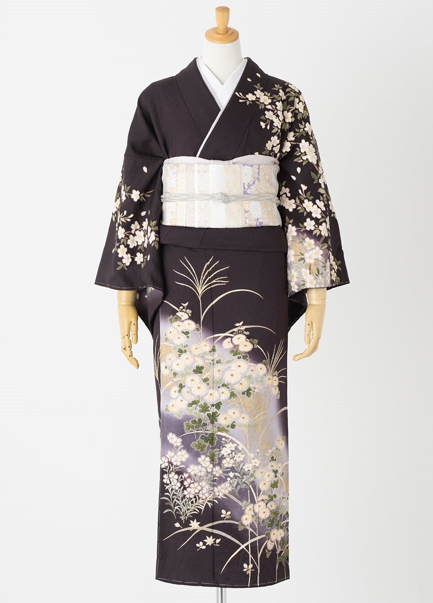 総絞り 葡萄鼠色 訪問着 紋なし 総絞り 葡萄鼠色 訪問着 紋なし 4883］訪問着 総絞り 駒刺繍 ［4883