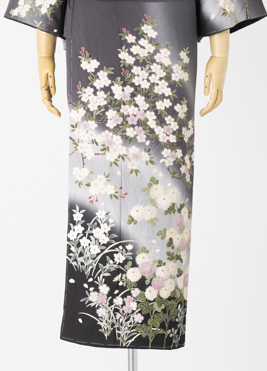 ◆未使用美品◆付下げ 袷 墨灰色 桜花弁 一つ紋 訪問着 小紋 卒入学式 お花見 訪問着 身丈152cm 裄丈63cm S 袷 桜 桜の花びら ぼかし 青灰色 正絹 秀