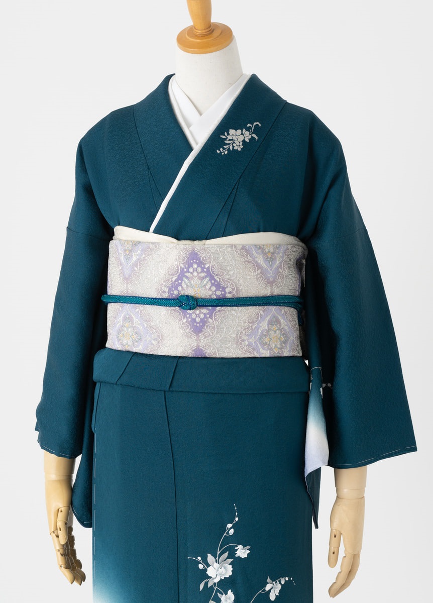 やまとオリジナル訪問着レンタル 青緑 白い花 M | 訪問着レンタル