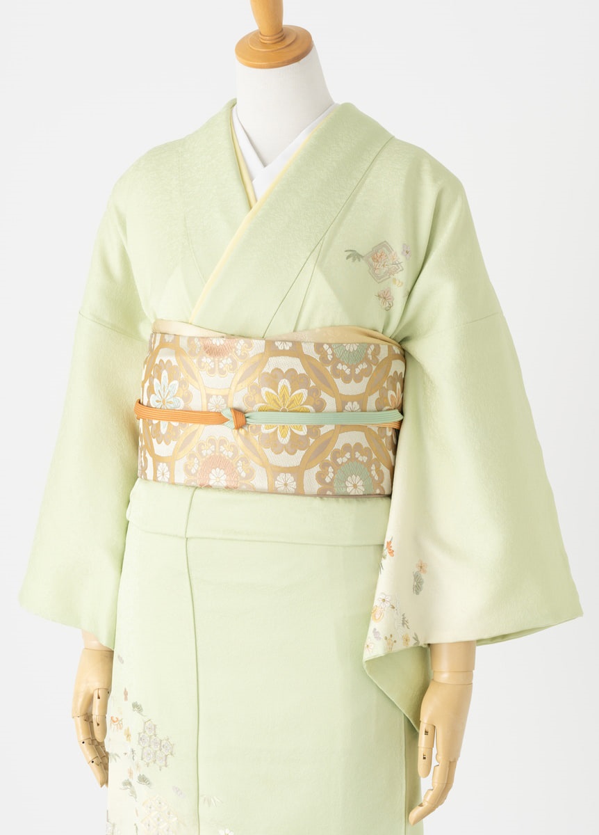 12月中 貸出不可】やまとオリジナル訪問着レンタル 黄緑 吉祥文様 小