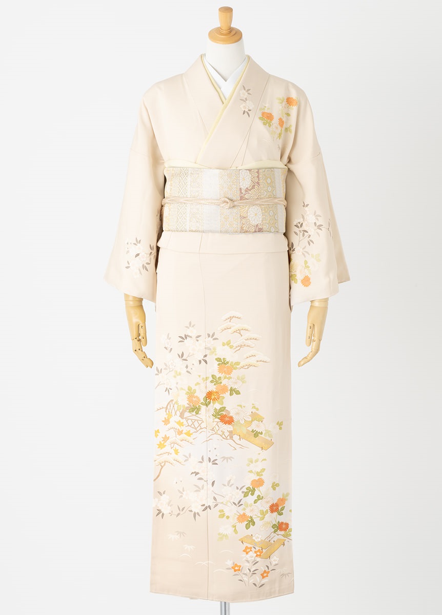 やまとオリジナル訪問着レンタル 凛彩 白茶 L | 訪問着レンタル