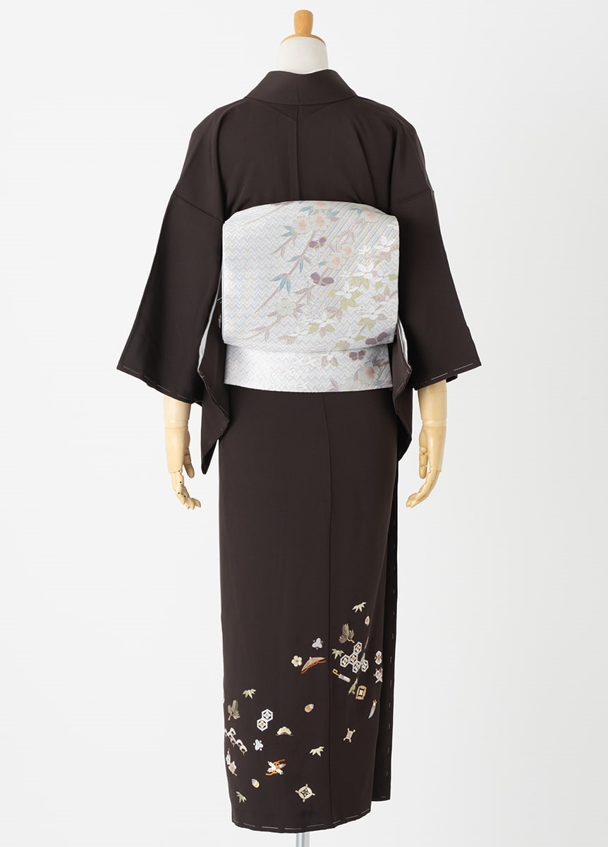 美品　振袖フルセット　スワトウ刺繍　正絹長襦袢　西陣織袋帯　164cm前後 正絹単衣訪問着 レンタルフルセット「扇に波花宝尽くし刺繍