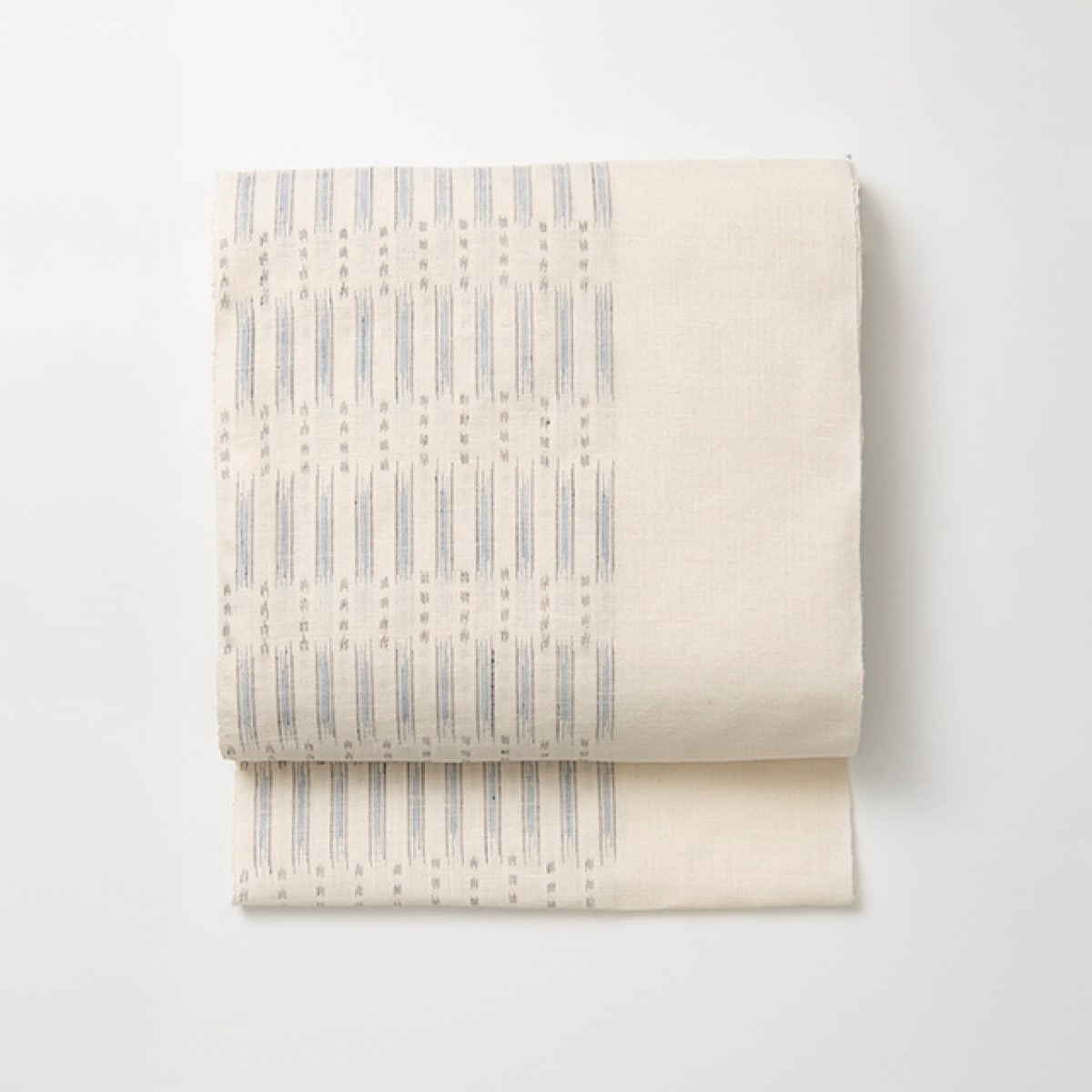 結城紬絣九寸名古屋帯　白藍