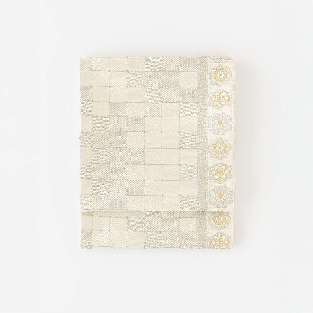 【ハレノヒ小袖】袋帯　華紋の行進　アイボリー