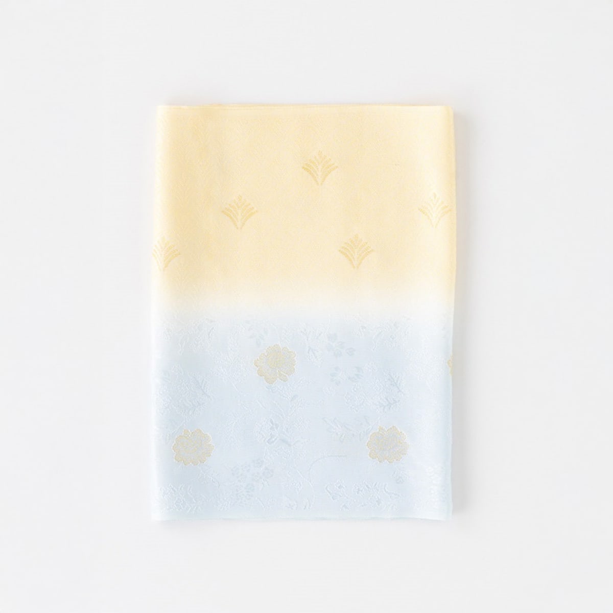 帯揚げ 唐織松葉更紗　勿忘草×檸檬