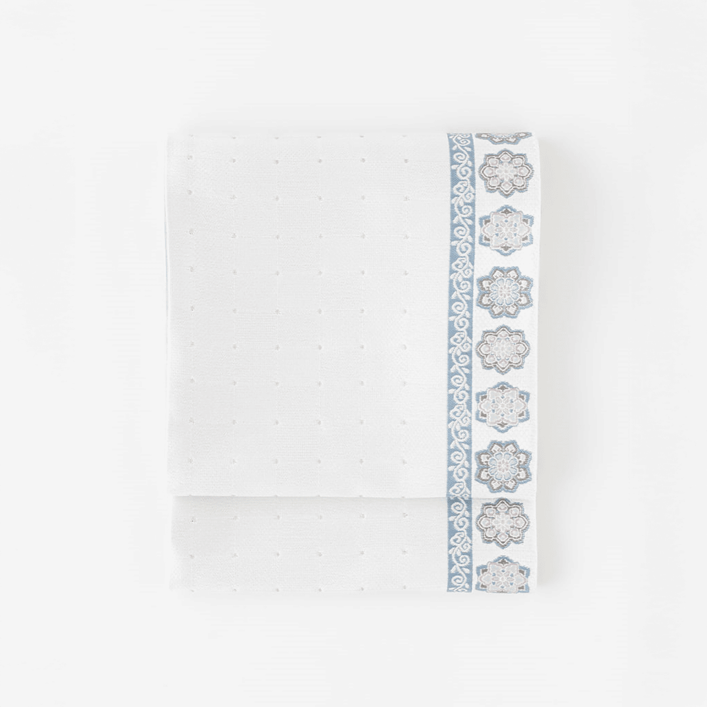 【ハレノヒ小袖】袋帯　華紋の行進　白