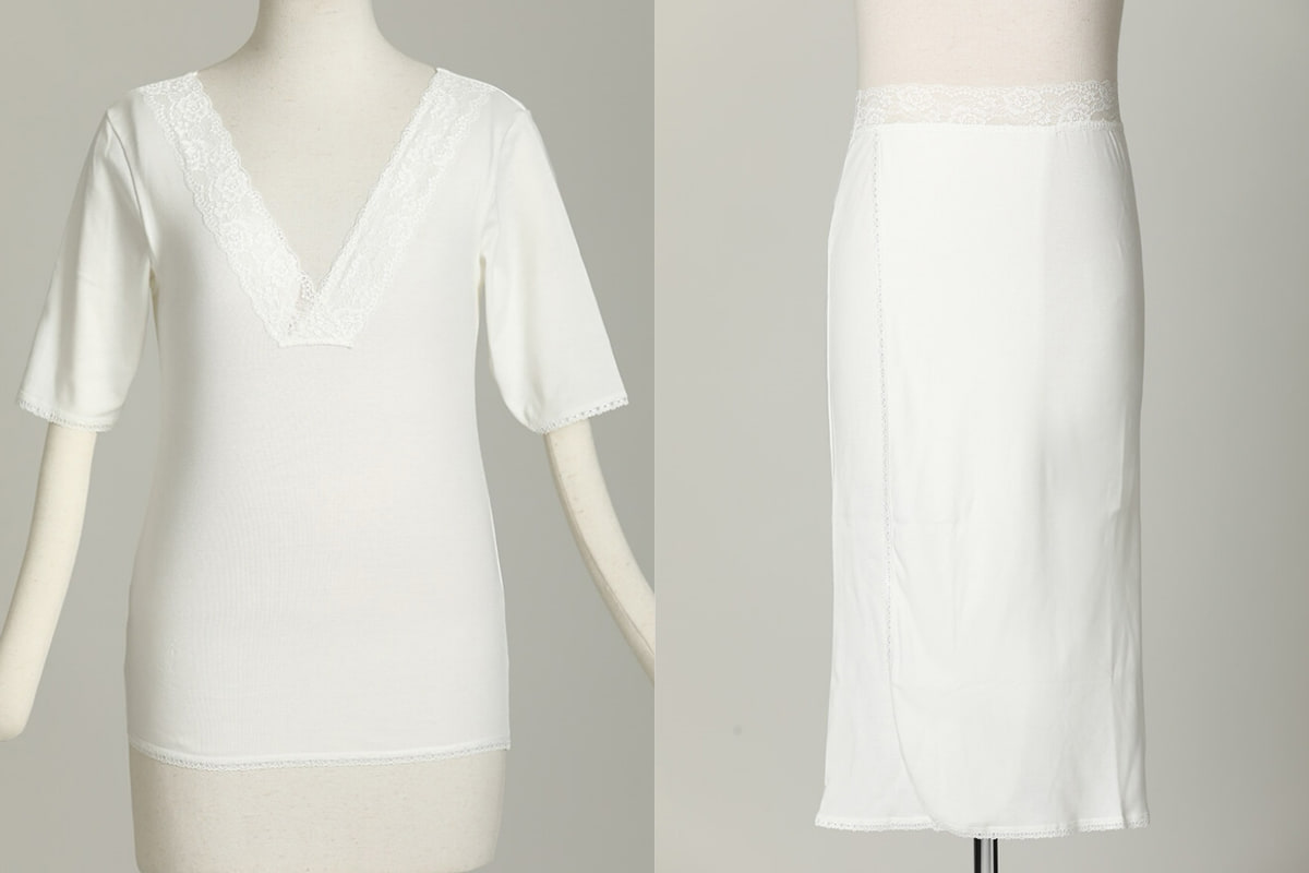 アロエ温糸　5分袖肌着／巻きペチコート