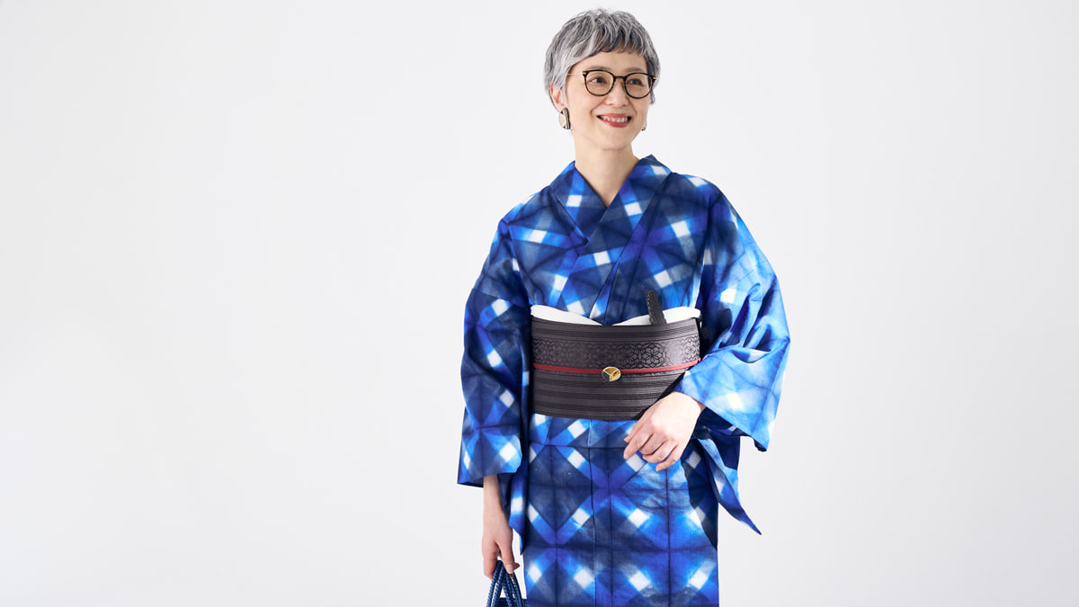 縞 チェック 幾何学の浴衣