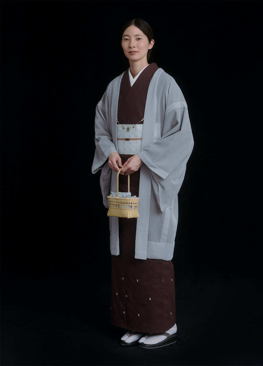 竹絞り木綿 雫 葡萄茶