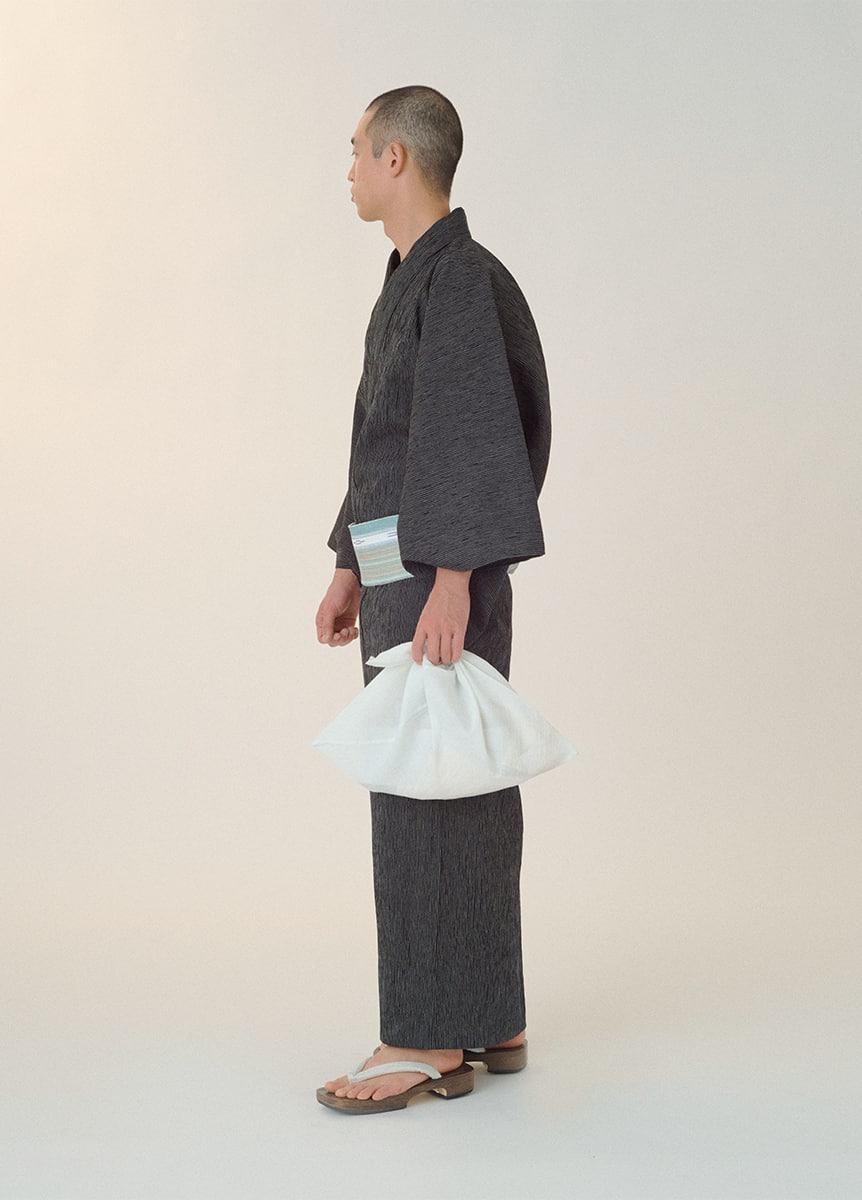 遠州／手しぼ／縞／黒