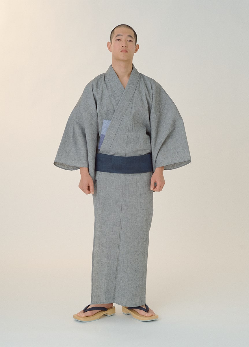 遠州／手しぼ／縞／灰