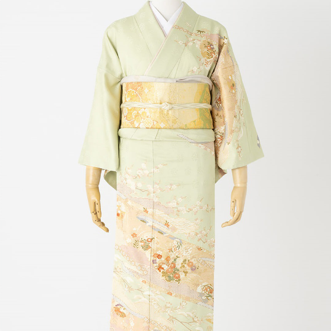やまとオリジナル訪問着レンタル　みやび古典　ヒワ色　M