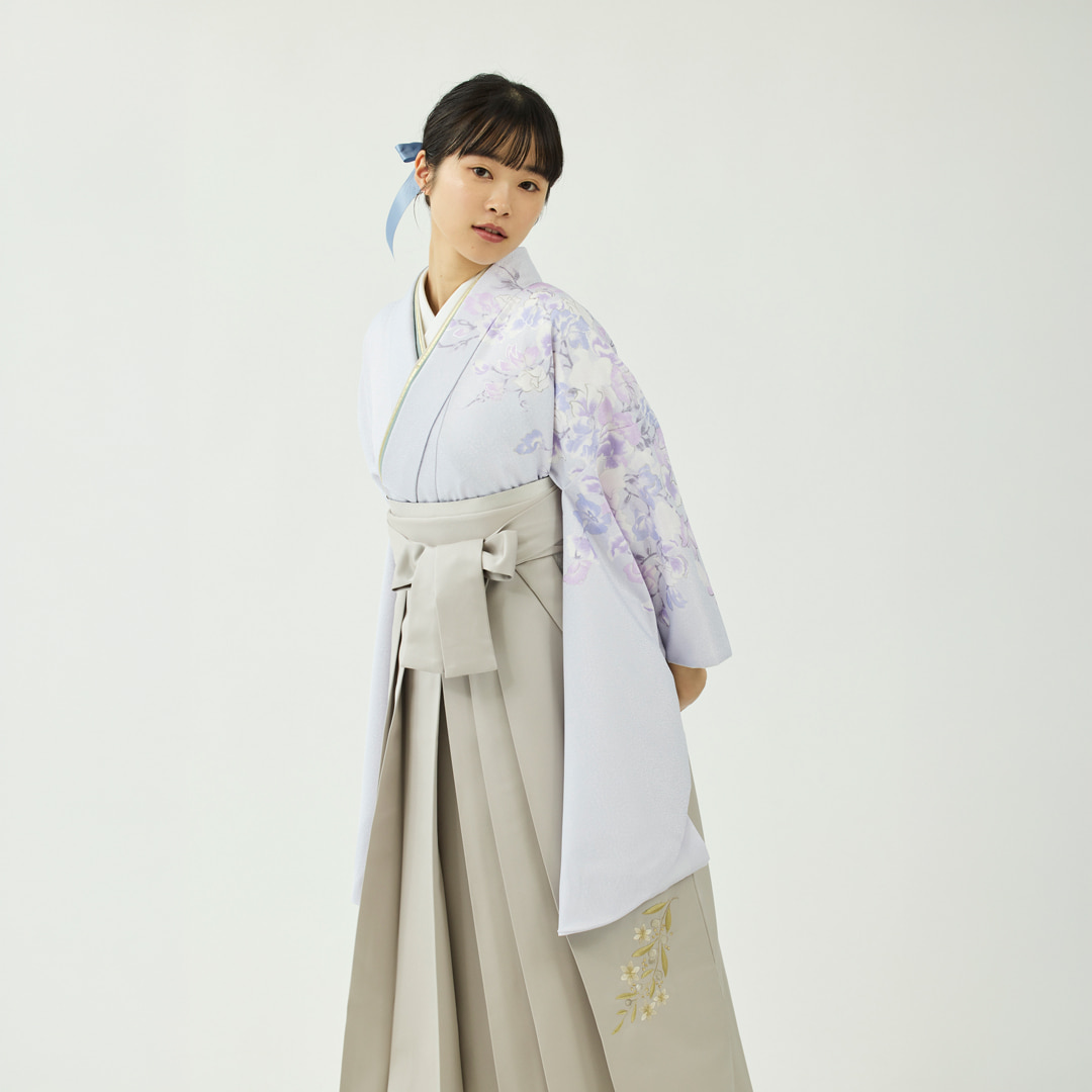 袴レンタルセット「晴れの日ブーケ」スイートピー・パープル＆刺繍袴・セピア