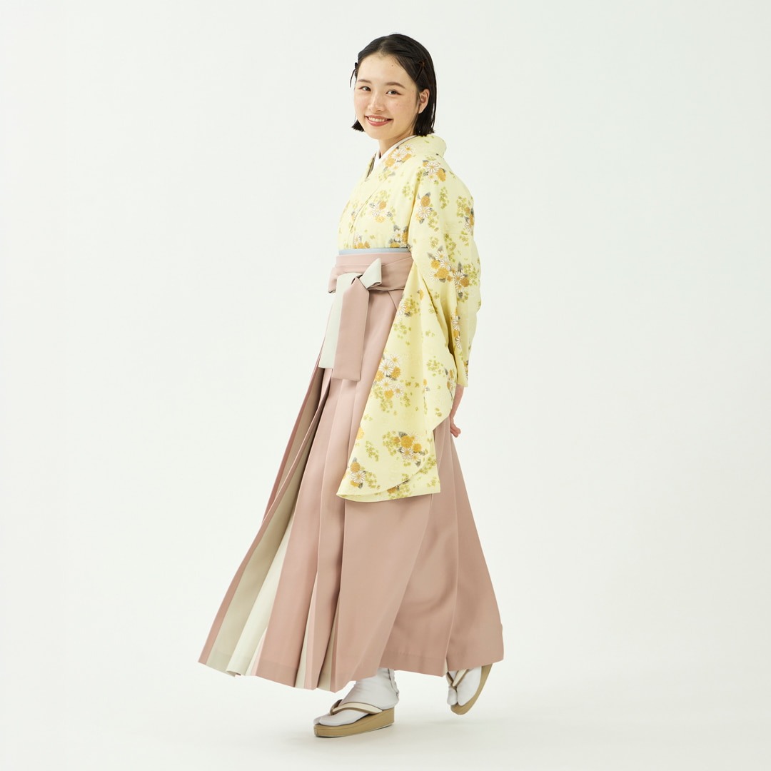 袴レンタルセット「春晴花」たんぽぽと菜の花・檸檬色＆無地袴・桜