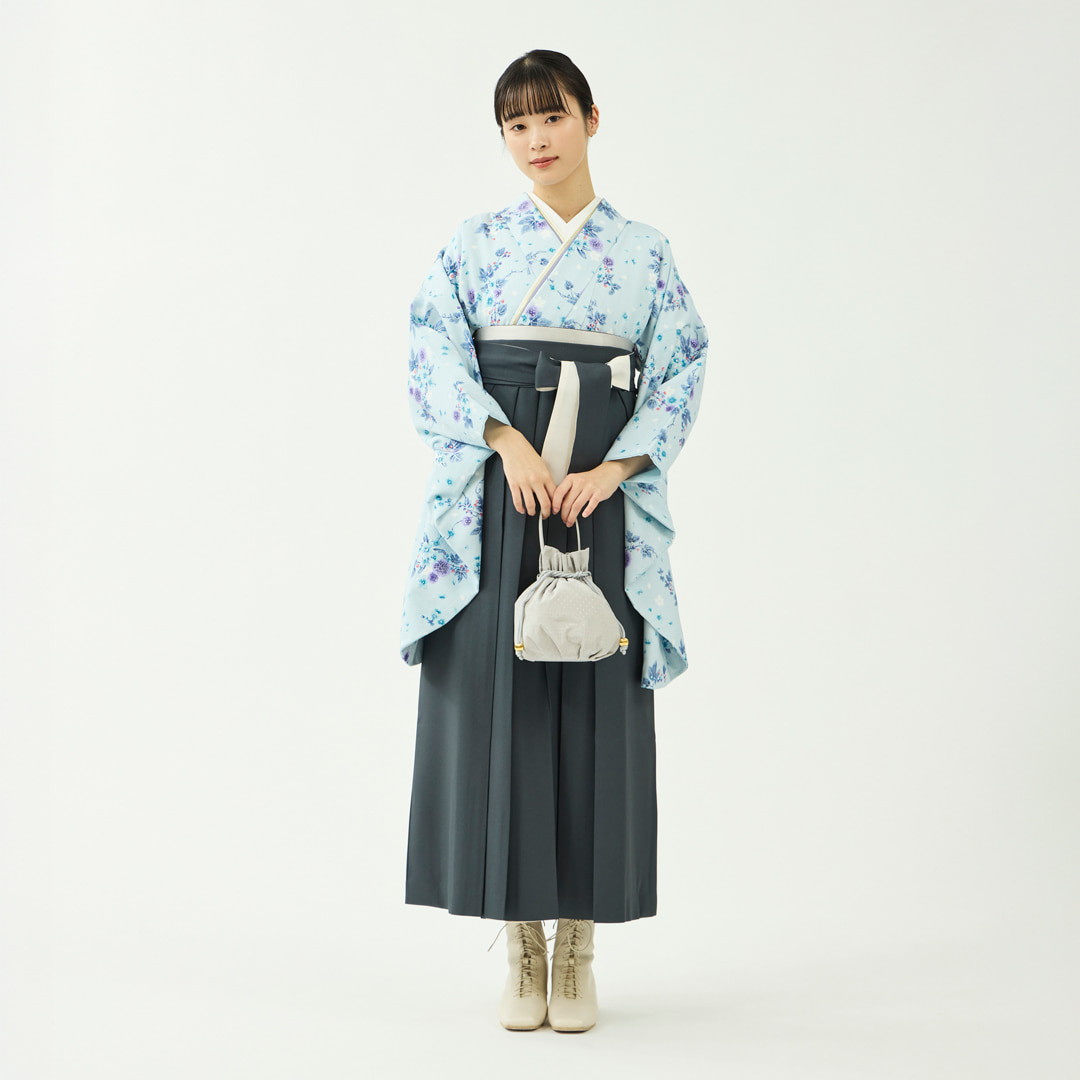 袴レンタルセット「春晴花」あざみとブルースター・空色＆無地袴・濃紺