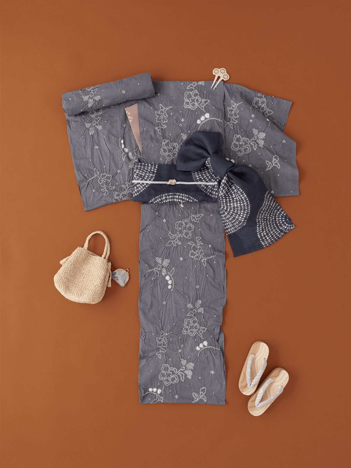 絞りゆかた 江戸鼠更紗 ／ 江戸紺とんぼ