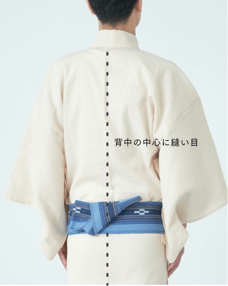 背中の中心にある縫い目が背中の中心にくるようにゆかたを羽織ります。