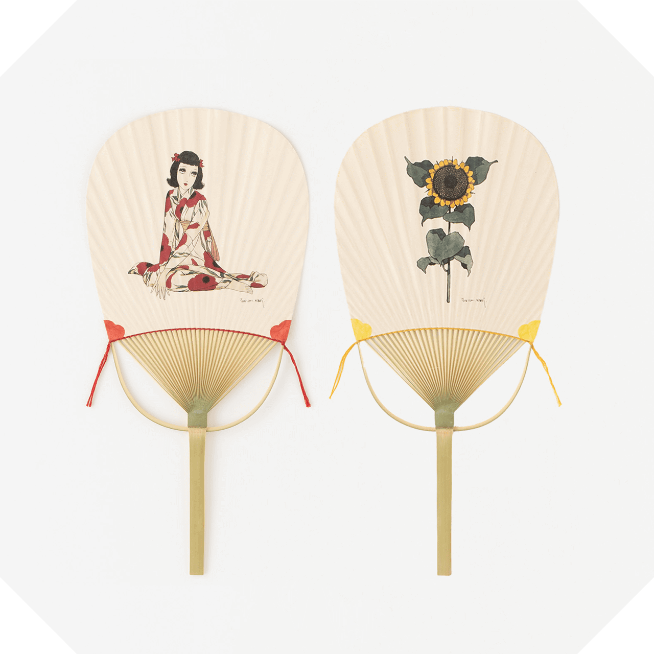 丸亀うちわ 小判形 赤い花 / ひまわり