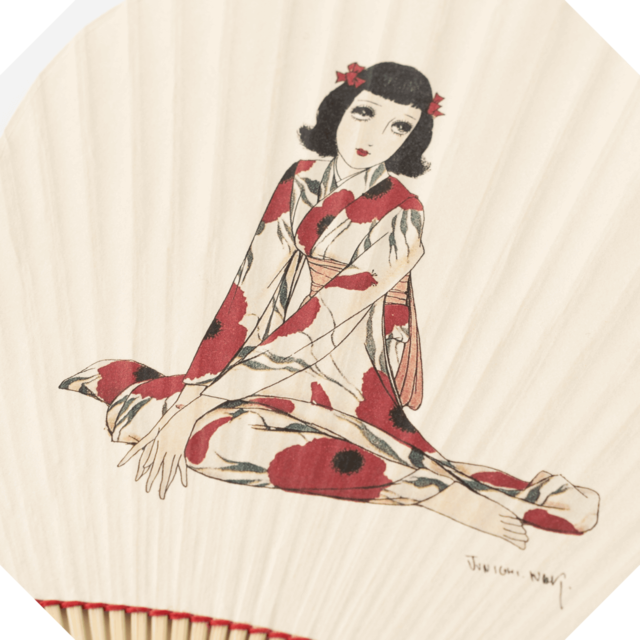 丸亀うちわ 小判形 赤い花