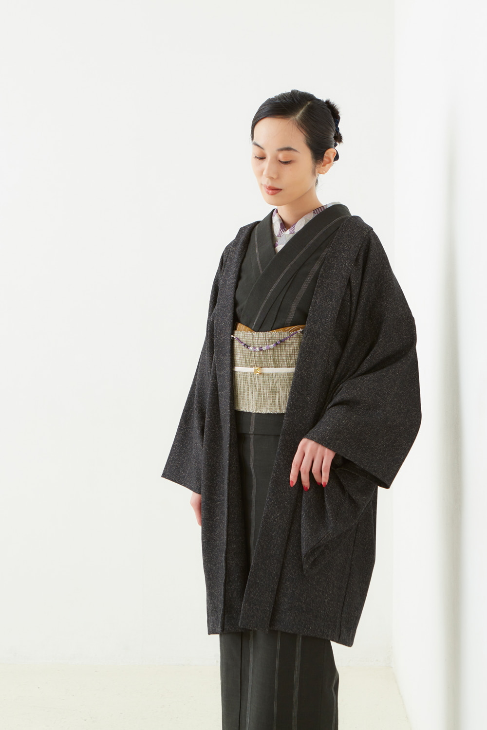 ウール羽織　ツイード　ブラック