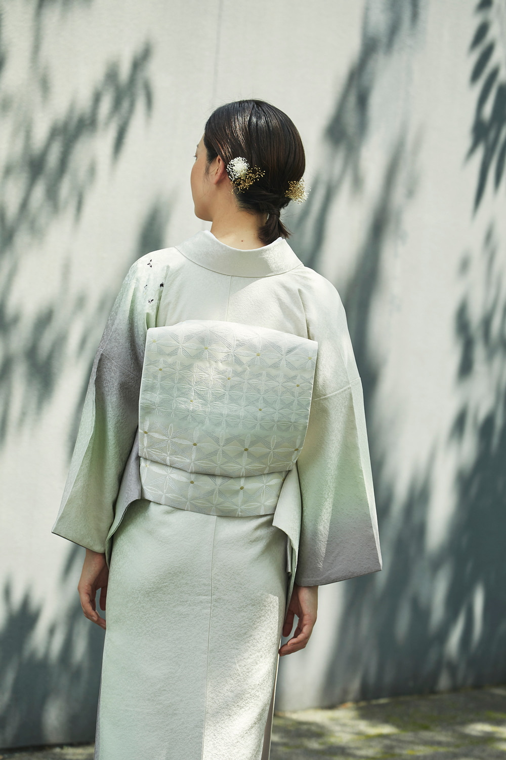 京友禅付下げ小紋 箱更紗 白茶