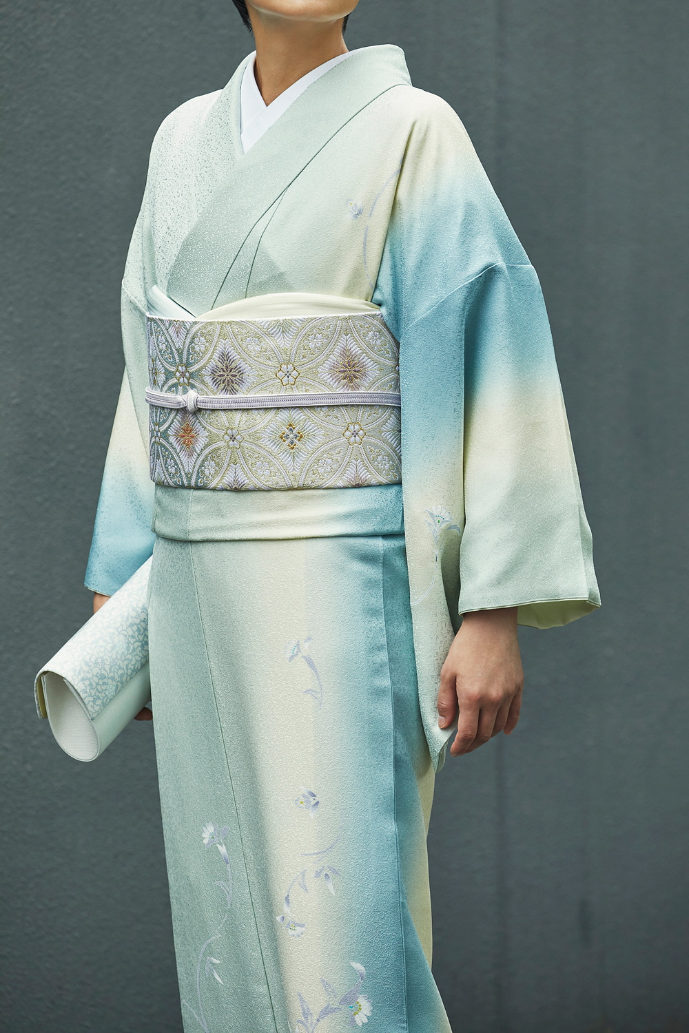 京友禅付下げ小紋 舞唐花 青磁色