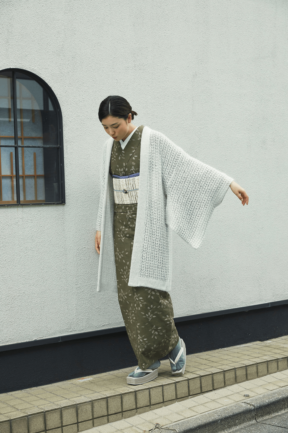 久留米絣 木立 海松色