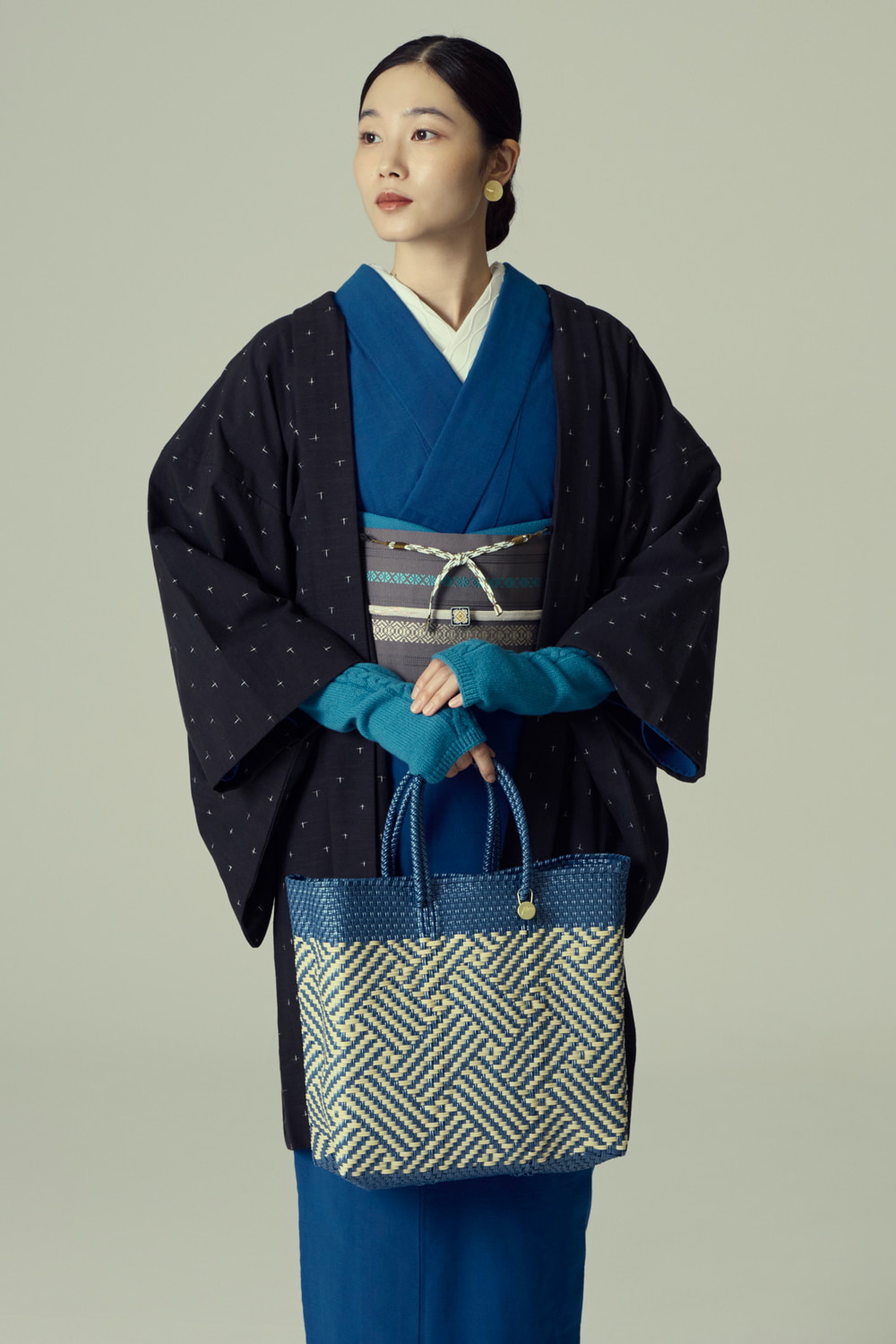 久留米絣 無地 瑠璃色