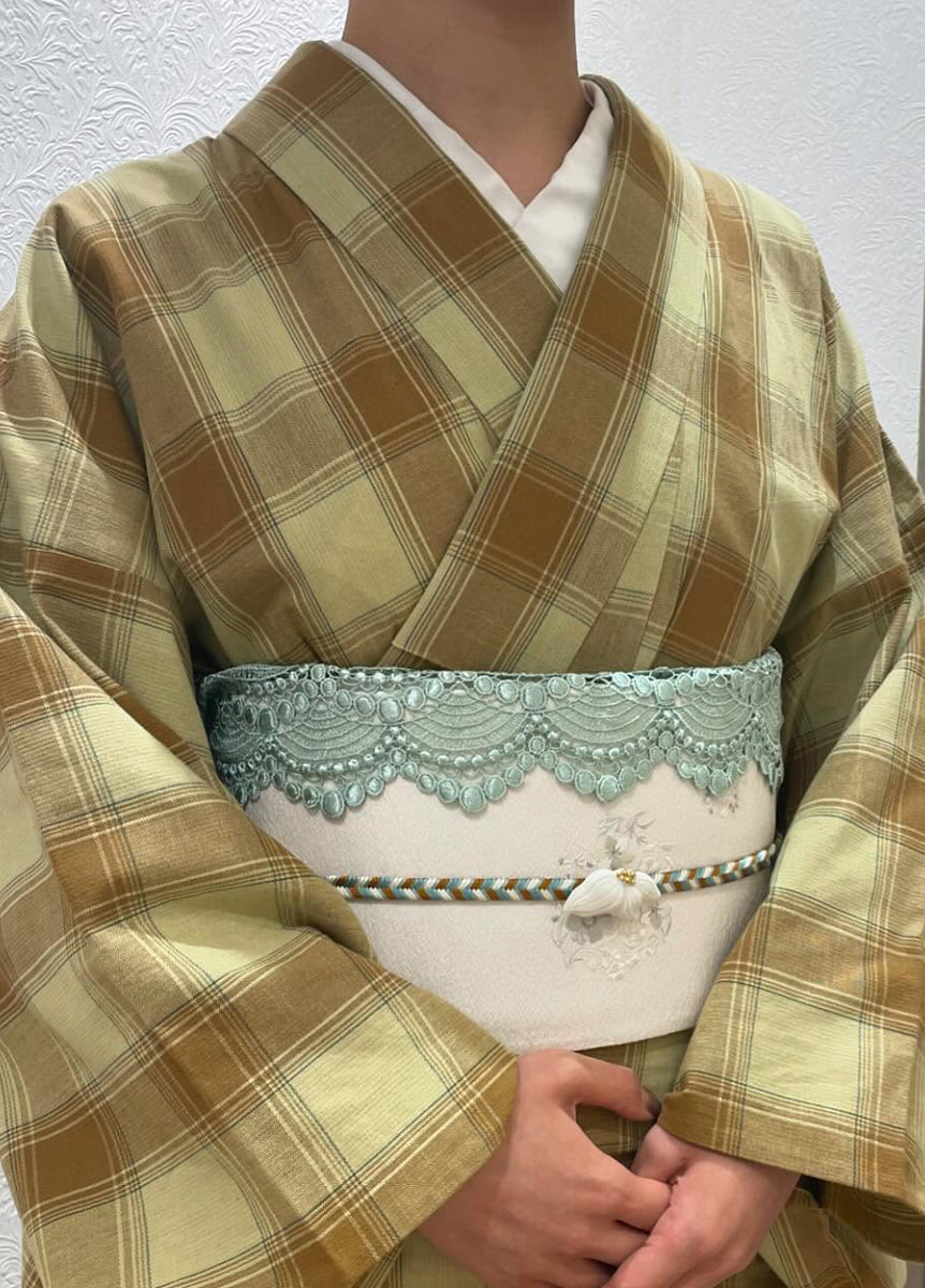 片貝木綿×刺繍半幅帯 07303