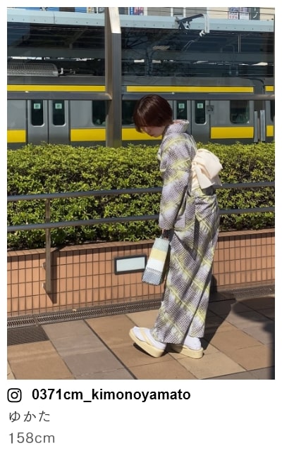 スタッフコーディネート 絞りゆかた　キャンディストライプ　イエロー